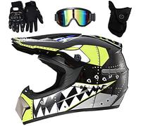 HUSHUI Casque de moto tout-terrain électrique Dirt pour adultes et enfants avec lunettes, gants et visière
