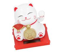 HUSHUI Chat de Fortune Solaire de 2 Pouces, Chat à Bras Ondulant Porte-Bonheur à énergie Solaire avec Panneau intégré, pour la Maison, Le Bureau, la Voiture, Le Tableau de Bord, (Blanc)