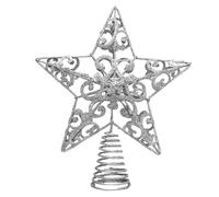 HUSHUI Cime d'arbre de Noël en Forme D'étoile Creuse Décorative Scintillante pour Arbre de Vacances, 2 Pièces D'ornements en Métal, 9,45x7,87 Pouces (Argent)