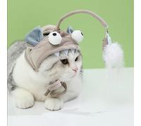 HUSHUI Coiffe de Pêche pour Chat Mignon, Jouet Interactif, Teaser à Plumes pour Chats, Conception en Tissu Doux, 1 unité (Poisson Gris à Gros Yeux)