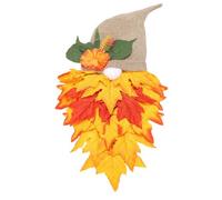 HUSHUI Couronne d'automne GNOME, Décor de Feuille D'érable fabriqué à la Main avec Mini Boules Blanches et Fausses Fleurs, pour Décorations de Jardin de Porche de Maison