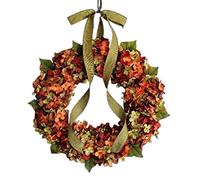 HUSHUI Couronne d'Automne Hortensia Bowknot, Décoration de Thanksgiving, Guirlande de Fleurs, Couronne pour Porte d'Entée, en Soie Rouge et Bleu