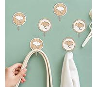 HUSHUI Crochet Adhésif, Support Mural en Bois Durable, Parfait pour Organiser les Serviettes dans la Salle de Bain, Motif Feuille de Ginkgo, Lot de 6 Crochets (Ginkgo biloba C3 paire)