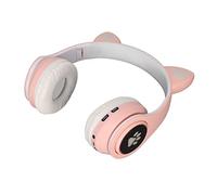 HUSHUI Écouteurs Oreilles de Chat Lumineux Casque sans Fil Pliable Mignon avec Basse pour Enfants Voyage Rose 400mAh (Rose)