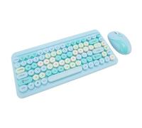 HUSHUI Ensemble Clavier et Souris sans Fil 2,4 G, Design Rétro Rond avec Puces Hautes Performances et Paramètres DPI Réglables, pour Une Utilisation à la Maison et au Bureau. (Bleu Brumeux)
