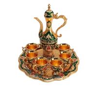 HUSHUI Ensemble de Cafetière Vintage, Théière en Alliage de Zinc de Conception Européenne avec 6 Tasses, pour Cadeau D'anniversaire de Mariage, Décoration de Table de Salon à Manger (Or Vert)