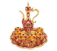 HUSHUI Ensemble de Cafetière Vintage, Théière en Alliage de Zinc de Conception Européenne avec 6 Tasses, pour Cadeau D'anniversaire de Mariage, Décoration de Table de Salon à Manger (Or Rouge)