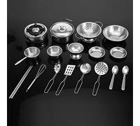 HUSHUI Ensemble de Jouets de Cuisine en Acier Inoxydable pour Enfants, pour Cuisiner Amusant pour Garçons et Filles, Sûr et Durable, Cadeau Parfait pour Les Enfants (18 pièces)