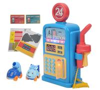 HUSHUI Ensemble de Jouets de Station Service avec Son et Lumière pour Jeu éducatif pour Enfants de Plus de 3 Ans, Modèle en Plastique 24 X 17 Cm ((Version Bleu-Anglais))