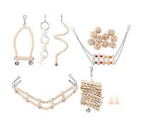 HUSHUI Ensemble de Jouets pour Oiseaux en Bois, Jouets de Balançoire d'escalade à Mâcher avec Fourchette à Fruits pour Perruches Calopsittes Conures