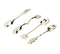 HUSHUI Ensemble de Mini Cuillères à café en Alliage Vintage, 4 Pièces, pour le Plaisir des Desserts et des Glaces, Argent et or (Or)
