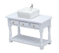 HUSHUI Ensemble de Salle de Bain pour Maison de Poupée, Lavabo Miniature, Accessoires de vanité pour Maison de Poupée 1:12 en Bouleau et Céramique