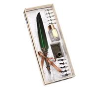 HUSHUI Ensemble de Stylos Plume, Costume D'écriture Créatif Vintage pour Cadeaux, Couples, Enseignants - 1 X Stylo Plume, 10 X Plumes, Matériaux en Acier Inoxydable (Verte)