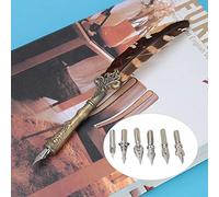 HUSHUI Ensemble de Stylos Plume, Stylo Plongeur Vintage élégant avec 6 Plumes Remplaçables pour la Pratique de la Calligraphie, Beau Coffret Cadeau Inclus