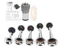 HUSHUI Ensemble de Trompettes à Air, 5 Trompettes, Couleur Chromée, avec Compresseur, pour Camions et Fourgonnettes 12V, Matériau ABS Durable