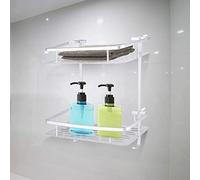 HUSHUI Étagère de Rangement de Salle de Bain en Aluminium à Double Couche, avec Crochets Suspendus, pour Gagner de l'espace et Organiser Les Essentiels de la Salle de Bain