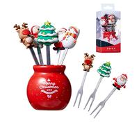 HUSHUI Fourchette à Fruits en Silicone de Noël, Fourchette à Salade en Acier Inoxydable pour Enfants avec Porte-gobelet en céramique Fourchette à Fruits réutilisable, de