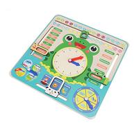 HUSHUI Horloge Calendrier Multifonctionnelle éducative pour L'apprentissage des Enfants, Accompagnement en Bois, Jouet de Reconnaissance de L'heure et de la Météo, 30x30x0,8 Cm