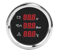 HUSHUI Jauge de Température de L'eau de Pression D'huile de Tension Numérique de 52 Mm, Rétroéclairage Rouge IP67 avec Lunette en Acier Inoxydable Verre Antibuée, pour Bateau (Cadran noir lunette