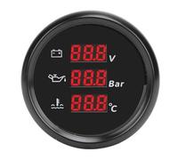 HUSHUI Jauge de Température de L'eau de Pression D'huile de Tension Numérique de 52 Mm, Rétroéclairage Rouge IP67 avec Lunette en Acier Inoxydable Verre Antibuée, pour Bateau (Cadran noir Lunette