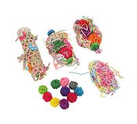 HUSHUI Jouet de Déchiquetage d'oiseaux Jouet coloré à Mâcher et à Chercher de la Nourriture pour Perroquets et Tourtereaux en Rotin Naturel et Soie de Papier 12 Unités