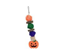 HUSHUI Jouets à Mâcher pour Oiseaux d'halloween, Jouet Durable en Bois de Pommier et Boule de Rotin, Jouet Suspendu pour Perroquets et Petits Animaux de Compagnie, 1 unité (Feuille de Citrouille)
