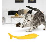 HUSHUI Jouets de Poisson à l'herbe à Chat en Silicone Souple pour Jeu Interactif et Soins Dentaires pour Chats Jaune 16,5 Cm 2 Unités