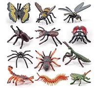 HUSHUI Jouets Insectes Réalistes, 12PCS Figurines Insectes Réalistes Jouets Jouets Insectes en Plastique Figurines avec Abeille Beetle Mantis Araignée Papillon Jouets éducatifs pour Enfants