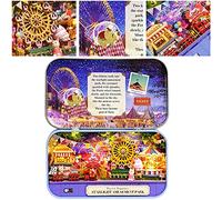 HUSHUI Kit de Maison de Poupée en Bois Bricolage avec Lumière LED, Décoration Amusante, Cadeau pour Enfants de 14 Ans et Plus, 14,3x8,4x2,6 Cm (Parc d'attractions Q-011 Starlight)