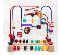 HUSHUI Labyrinthe de Perles en Bois, Jouet éducatif pour Les Tout-Petits, avec Exercices de Cognition des Couleurs et de Coordination, en Bois Sûr (Modèle Animal)