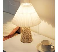 HUSHUI Lampe de Table Plissée Vintage, Lumière Douce et Chaude, pour Décoration de Chambre à Coucher, Base en Rotin, Lampe de Bureau LED pour Table de Chevet, Style Scandinave