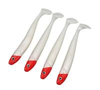 HUSHUI Leurres Souples de Pêche pour Appâtage à Queue en T avec Une Bonne flexibilité et Un Swing Parfait-4 Pièces Leurres à Mouche en Silicone pour la Pêche en Mer (Tête Rouge Corps Blanc)