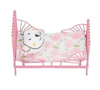 HUSHUI Lit en Métal pour Maison de Poupée, Lit Miniature 1:12 avec Décoration d'ours et Motifs Mignons, pour Décoration de Chambre de Maison de Poupée et Jeux de Rôle (Motif de Fleurs Roses)