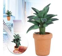 HUSHUI Maison de Poupée 1/12, Feuilles Vertes en Pot, Décoration Miniature pour Salon et Chambre à Coucher, Matériau en Résine, Cadeau Parfait pour Les Amateurs de Poupées (Plantes en Pot à Feuilles