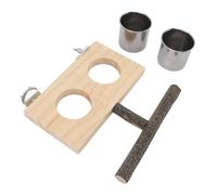 HUSHUI Mangeoire en bois massif avec nourriture en acier inoxydable, support pour poisson-perche artisanal, ensemble de jouets enrichissants pour perruches cockatiels, bol pour