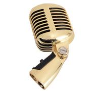 HUSHUI Microphone Dynamique Vintage, Micro Cardioïde Rétro en Alliage de Zinc avec Support à Tension Automatique pour Les Performances sur Scène et Les Studios D'enregistrement (Or)