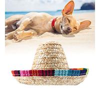 HUSHUI Mini Chapeau Sombrero en Paille pour Petits Animaux de Compagnie, Accessoire de Fête Léger et Réglable pour Chiens et Chats, Matériau en Paille, Taille Unique