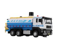 HUSHUI Modèle de Camion-citerne à Eau en Alliage, Jouet pour Garçons et Filles, Sûr, Durable, Amusant, Camion D'arrosage à Tirer, 1/50, Blanc, Bleu, 18x5,5x8cm