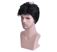 HUSHUI Perruque Courte Bou Noire pour Hommes, Cheveux Synthétiques Résistants à la Chaleur, Parfaits pour les Fêtes D'Halloween et au Quotidien, 22 Cm/8,7 Pouces