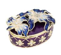 HUSHUI Petite Boîte à Bijoux, Orchidée Bleue en Métal en Métal en émaide Organisateur de Bilan de Décoration avec une Peinture Délicate pour les Boucles de Boucles de Colliers