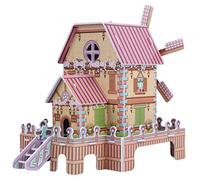 HUSHUI Puzzle Modèle de Maison en Bois, Jouet éducatif pour Enfants, Puzzle 3D DIY, Cadeau avec Mouvement Musical, Taille 18,5 X 18,5 X 12,8 Cm (Cottage Moulin à Vent Musical)
