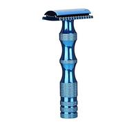 HUSHUI Rasoir Classique à Double Lame pour une Expérience de Rasage de Style Vintage, Manche en Métal, Antidérapant, S'adapte à Toutes les Formes de Visage, 1 unité (Bleue)