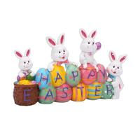 HUSHUI Statue de Lapin œuf de Pâques, 4 Lapins et 10 œufs en Résine avec Gravure Joyeuses Pâques, pour Table à Manger, Cheminée, Bureau, Rebord de Fenêtre, Décoration Printanière
