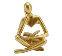 HUSHUI Statue de Lecture de Penseur, Figurine Assise en Résine Ornement d'art Abstrait pour la Décoration D'armoire de Salon (Or)