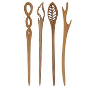 HUSHUI Vintage Rétro Cheveux Bâtons Antique Chinois Japonais Bois Épingles À Cheveux Pics Bois Longue Corne Fourche Stylo Pinces À Cheveux pour Bun Chignon Titulaire, 4 Pcs