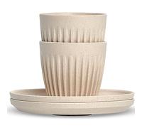 HUSKEE Lot de 2 petites tasses à expresso réutilisables avec ailettes uniques pour expresso et macchiato - Tasses à expresso isothermes avec soucoupes fabriquées avec des coques de café réutilisées,