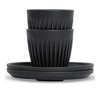 HUSKEE Lot de 2 petites tasses à expresso réutilisables avec ailettes uniques pour expresso et macchiato - Tasses à expresso isothermes avec soucoupes fabriquées avec des coques de café réutilisées,