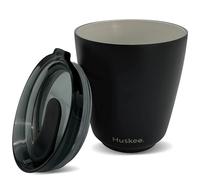 HUSKEE Tasse à café en acier inoxydable de 237 ml - Tasse réutilisable, empilable et isotherme avec couvercle - Tasse de voyage doublée en céramique anti-déversement pour boissons chaudes, cadeau pour