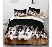 Huskies Housse de Couette 160x200 Parures de Lit 1 Personne Imprimé 3D Microfibre Douce Animaux Mignons et Animaux de Compagnie Housses Couette avec 2 Taies d'oreiller et Fermeture Éclair h.5493