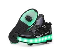 HUSKSWARE Chaussures de Skate à Deux Roues pour Enfants, avec lumière Changeante Ajustable et Recharge USB, Universel pour garçons et Filles, Noir, Rose, Or, Argent, Tailles 28 à 41 EU.